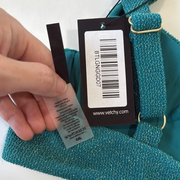 NWT Vetchy Laguna Emerald Green Gold Teal Blue Underwire Bikini top Sz 2XL - Picture 7 of 9